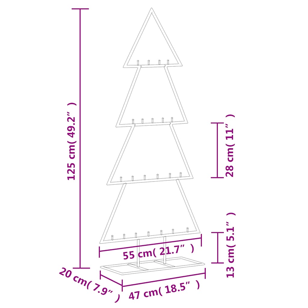 vidaXL Metal Christmas Tree | Black | Powder-coated steel | Medium | Hooks