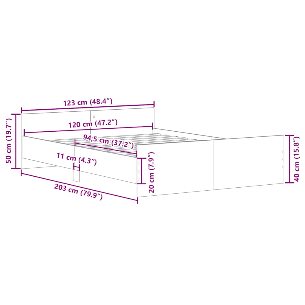 vidaXL Bed Frame without Mattress White 120x200 cm