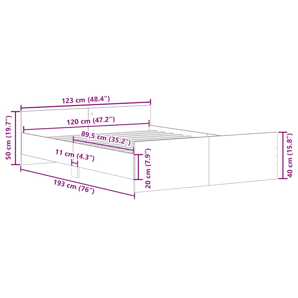 vidaXL Bed Frame without Mattress Sonoma Oak 120x190 cm