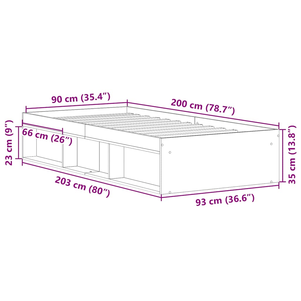 vidaXL Bed Frame without Mattress Brown Oak 90x200 cm