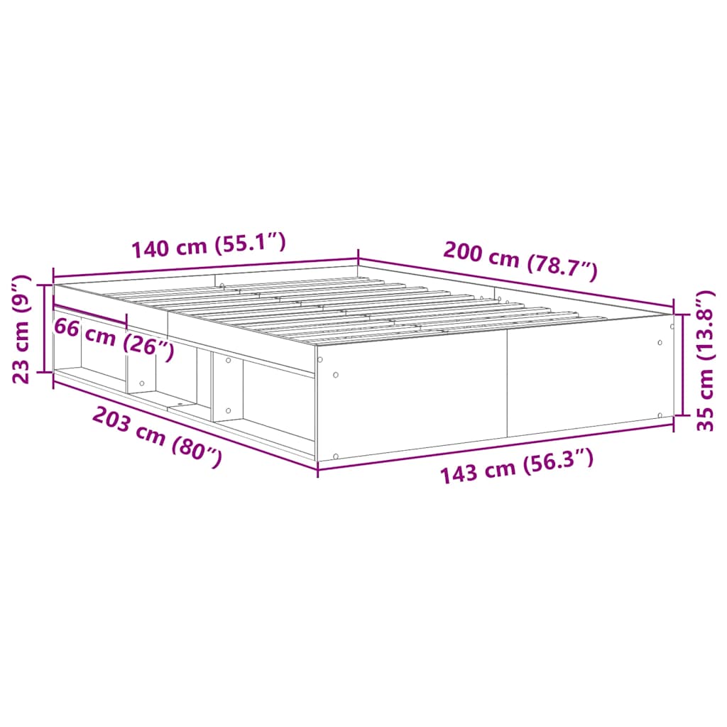 vidaXL Bed Frame without Mattress Smoked Oak 140x200 cm