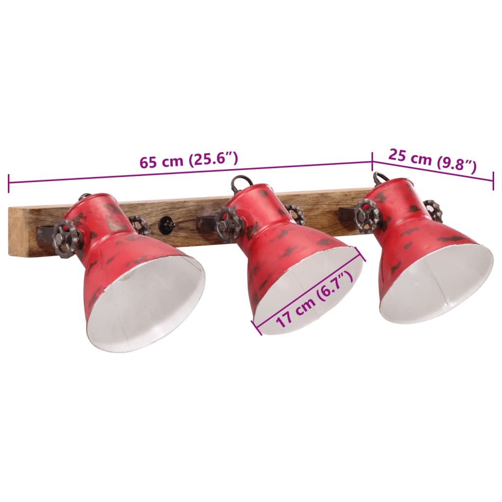 vidaXL Wall Lamp 25 W Distressed Red 65x25 cm E27