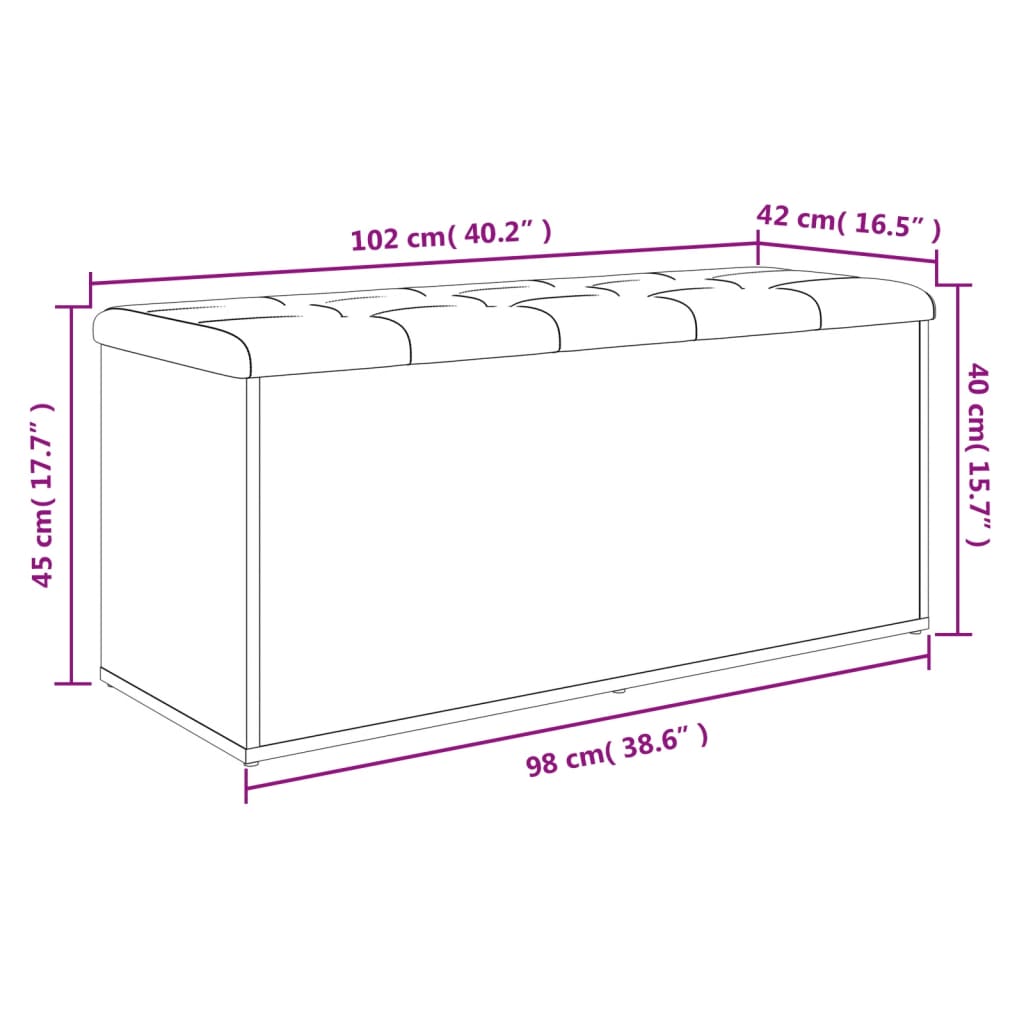 vidaXL Storage Bench Sonoma Oak 102x42x45 cm Engineered Wood