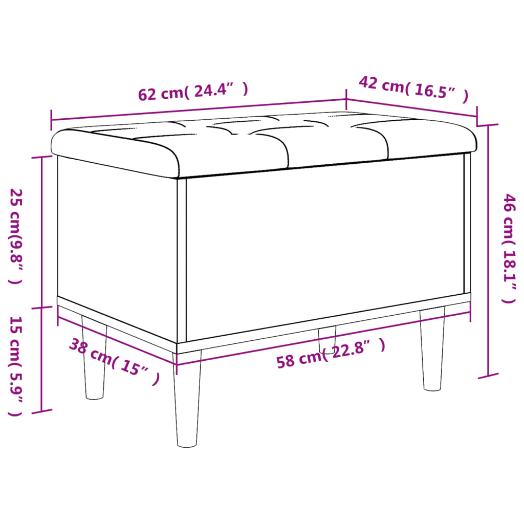 vidaXL Storage Bench Sonoma Oak 62x42x46 cm Engineered Wood