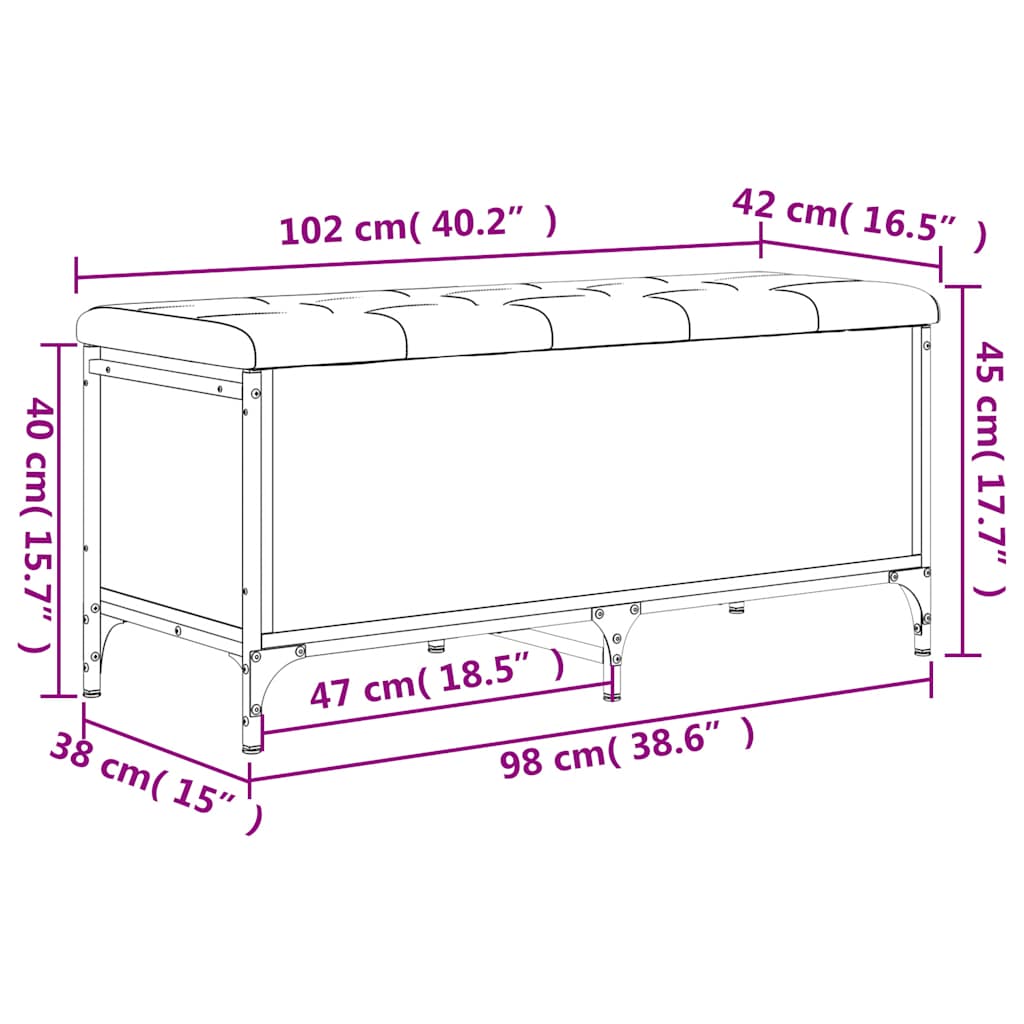 vidaXL Storage Bench Grey Sonoma 102x42x45 cm Engineered Wood