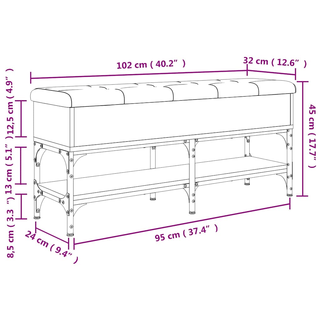 vidaXL Shoe Bench Brown Oak 102x32x45 cm Engineered Wood