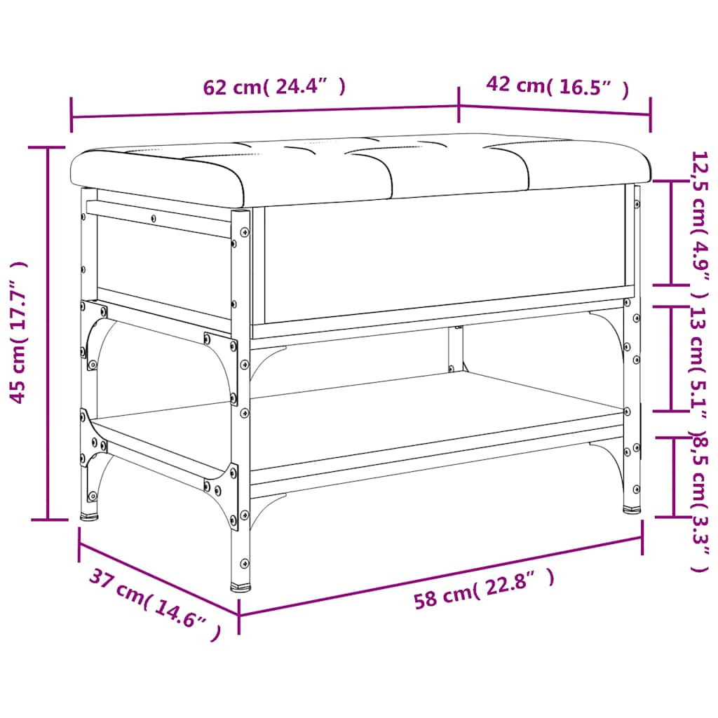 vidaXL Shoe Bench Grey Sonoma 62x42x45 cm Engineered Wood