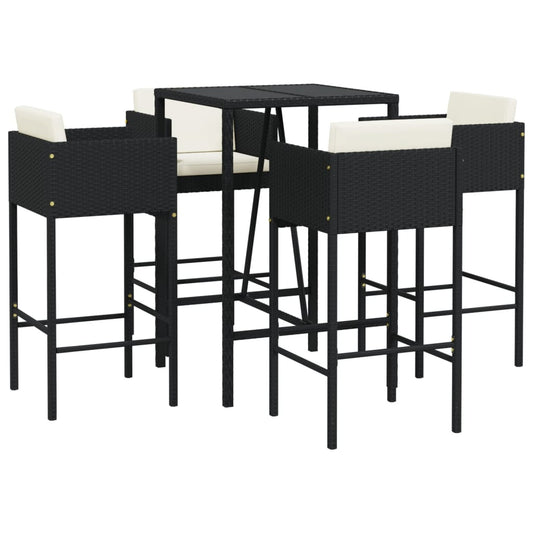 vidaXL 5 Piece Garden Bar Set with Cushions Black Poly Rattan