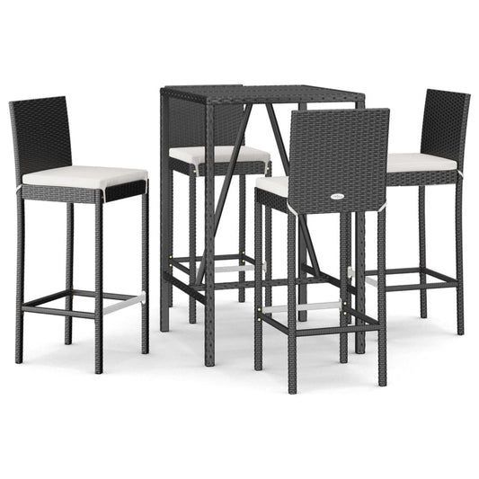 vidaXL 5 Piece Garden Bar Set with Cushions Black Poly Rattan