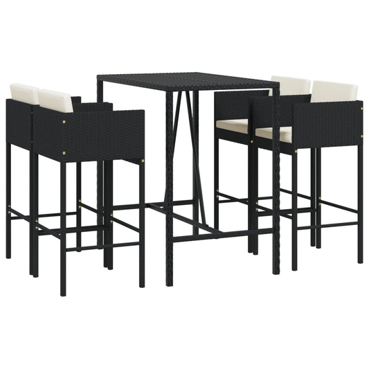vidaXL 5 Piece Garden Bar Set with Cushions Black Poly Rattan