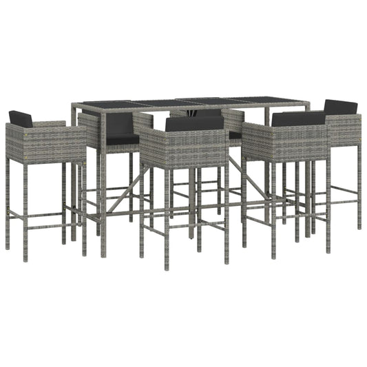 vidaXL 7 Piece Garden Bar Set with Cushions Grey Poly Rattan