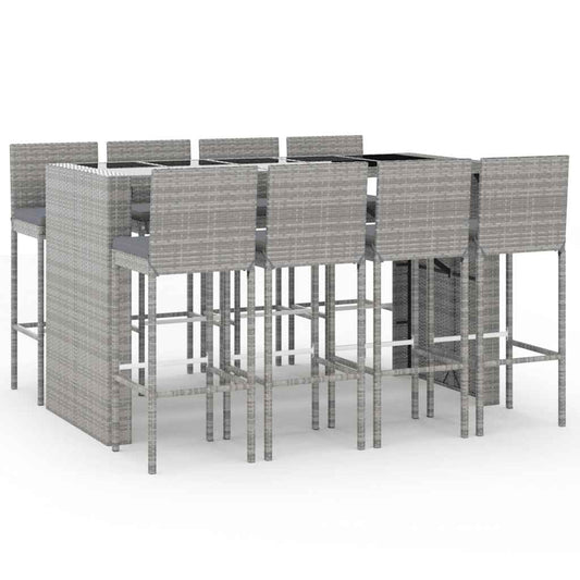 vidaXL 9 Piece Garden Bar Set with Cushions Grey Poly Rattan