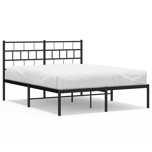 vidaXL Metal Bed Frame without Mattress with Headboard Black 135x190cm