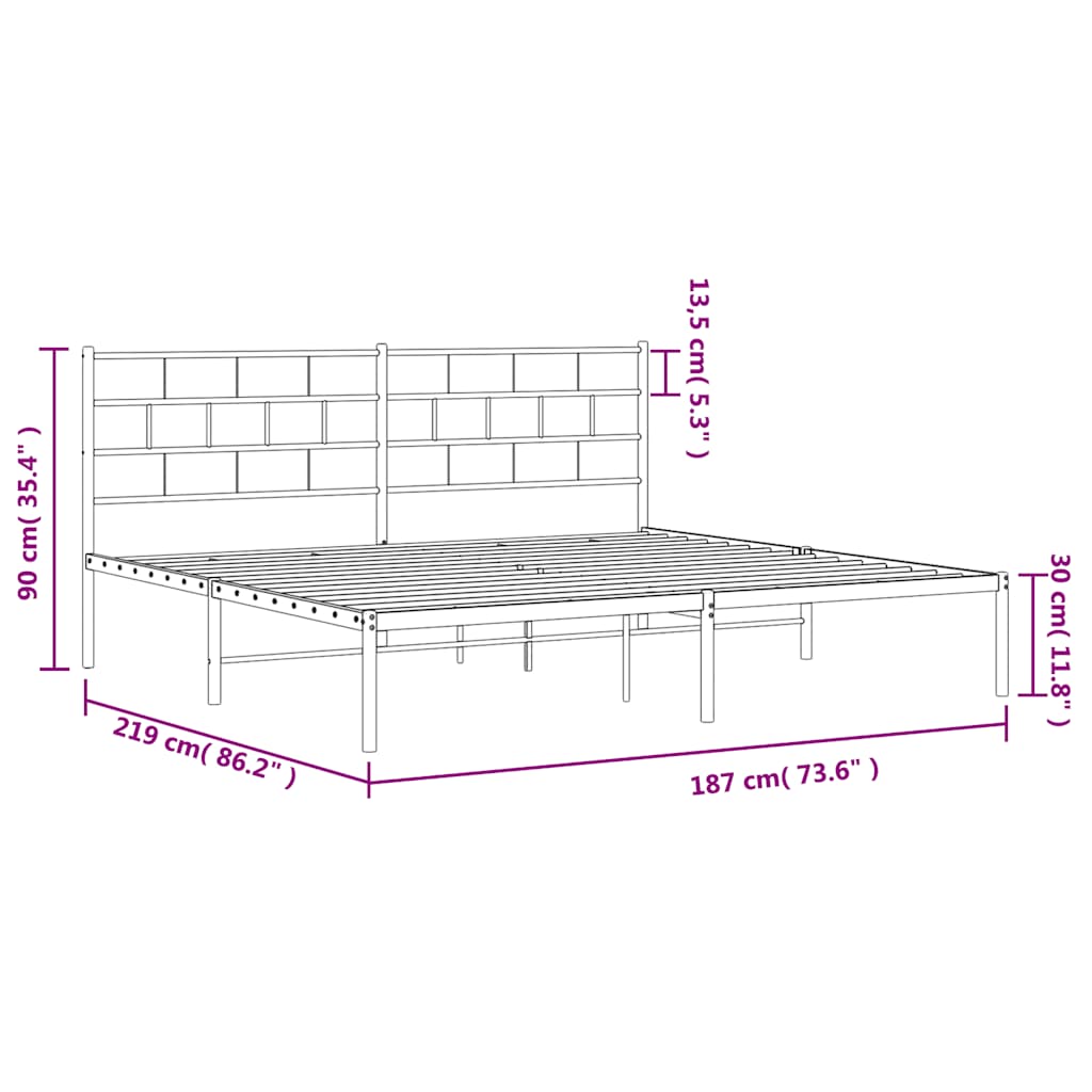 vidaXL Metal Bed Frame without Mattress with Headboard Black 183x213cm
