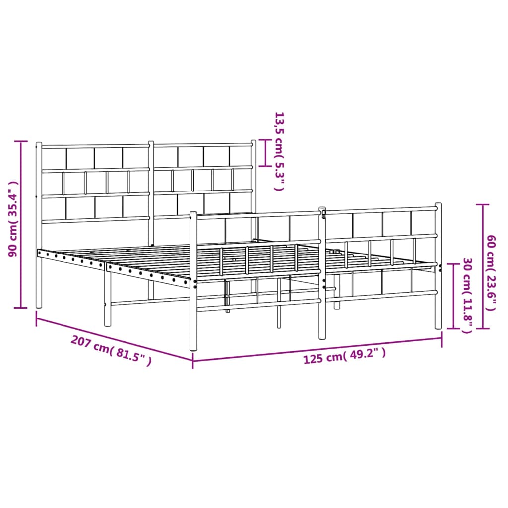 vidaXL Metal Bed Frame without Mattress with Footboard Black 120x200cm