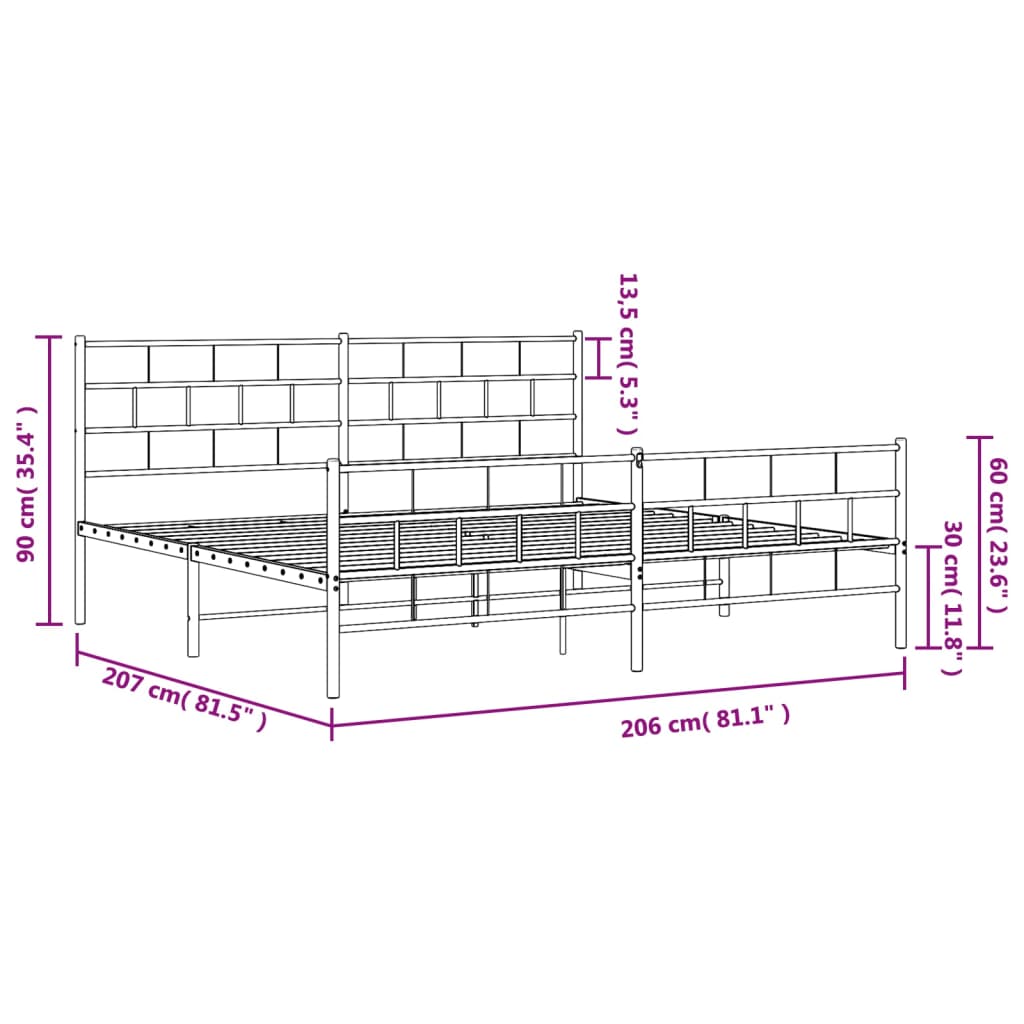 vidaXL Metal Bed Frame without Mattress with Footboard Black 200x200cm