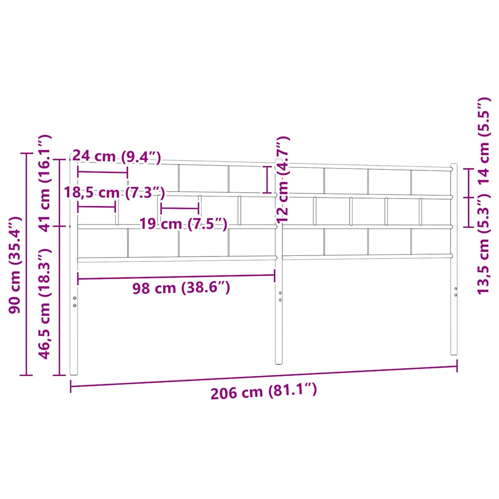 vidaXL Metal Replace Headboard Black 200 cm