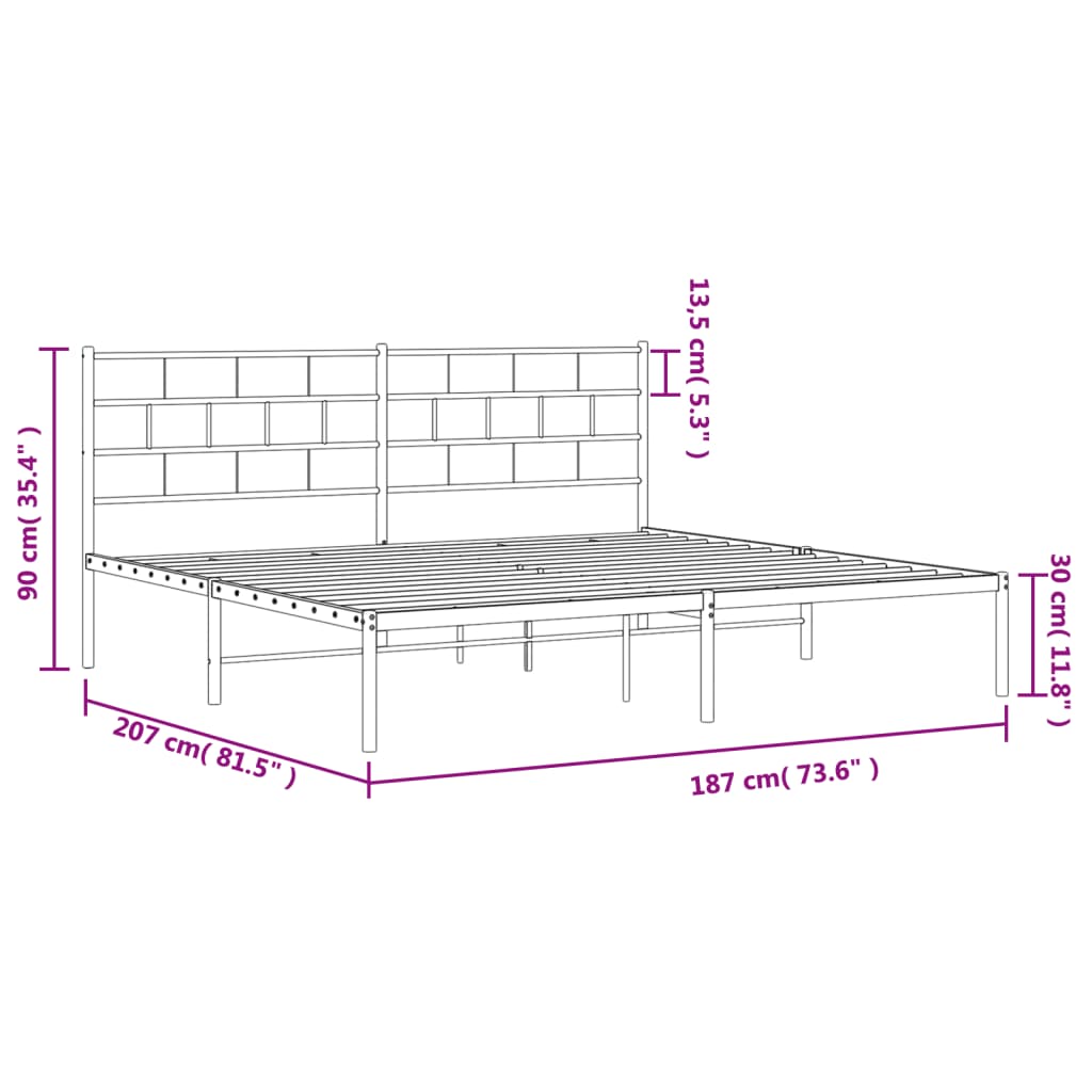 vidaXL Metal Bed Frame without Mattress with Headboard White 180x200cm