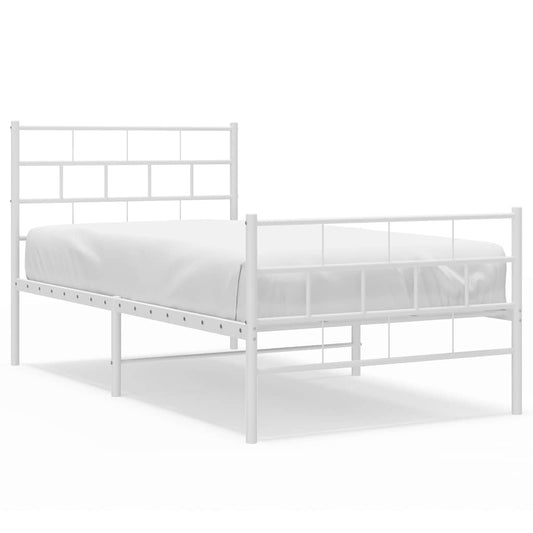 vidaXL Metal Bed Frame | White | Powder-Coated Steel | Single Size | Bed Frame