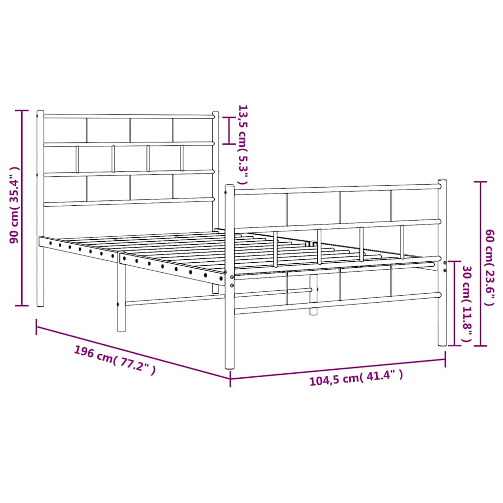 vidaXL Metal Bed Frame without Mattress with Footboard White 100x190cm
