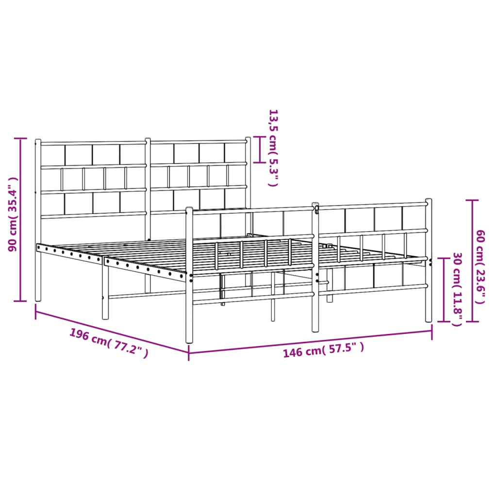 vidaXL Metal Bed Frame without Mattress with Footboard White 140x190cm