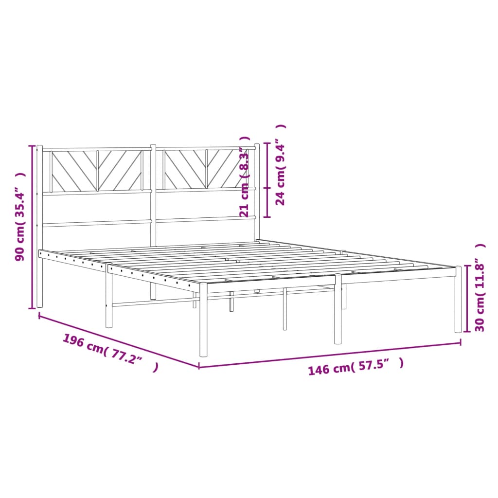vidaXL Metal Bed Frame without Mattress with Headboard Black 140x190cm
