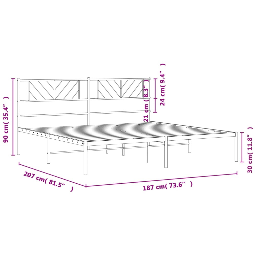 vidaXL Metal Bed Frame without Mattress with Headboard Black 180x200cm