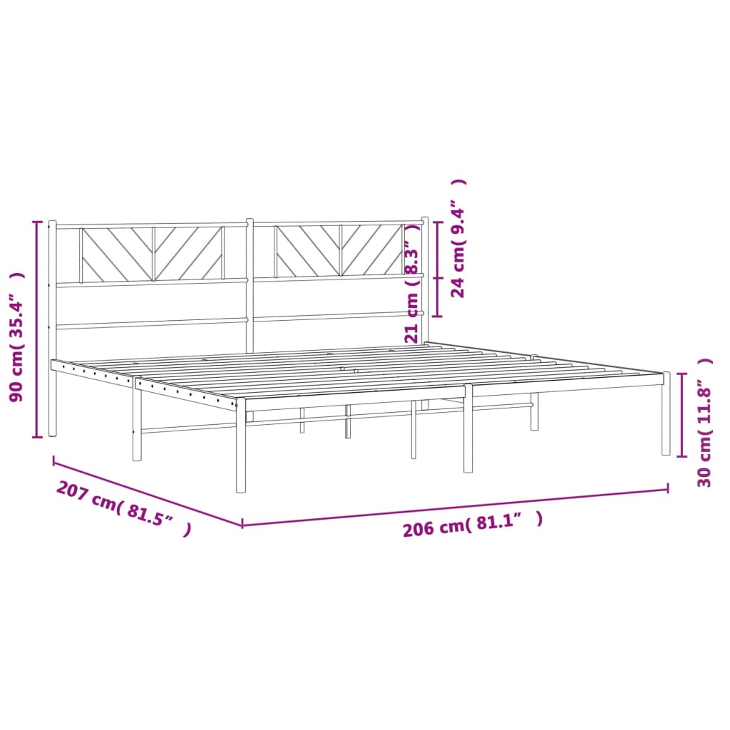 vidaXL Metal Bed Frame without Mattress with Headboard Black 200x200cm