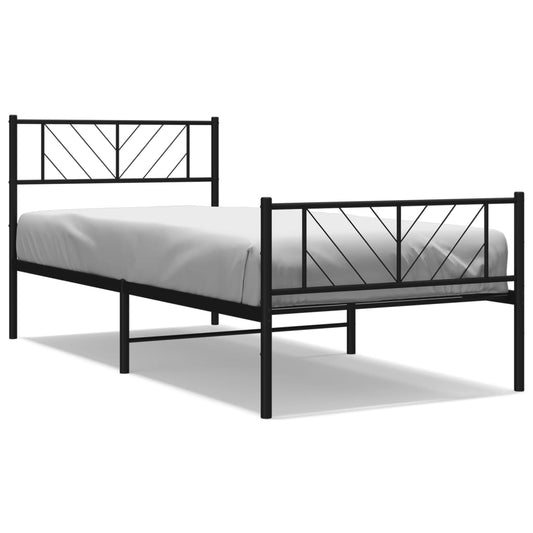 vidaXL Metal Bed Frame without Mattress with Footboard Black 75x190cm