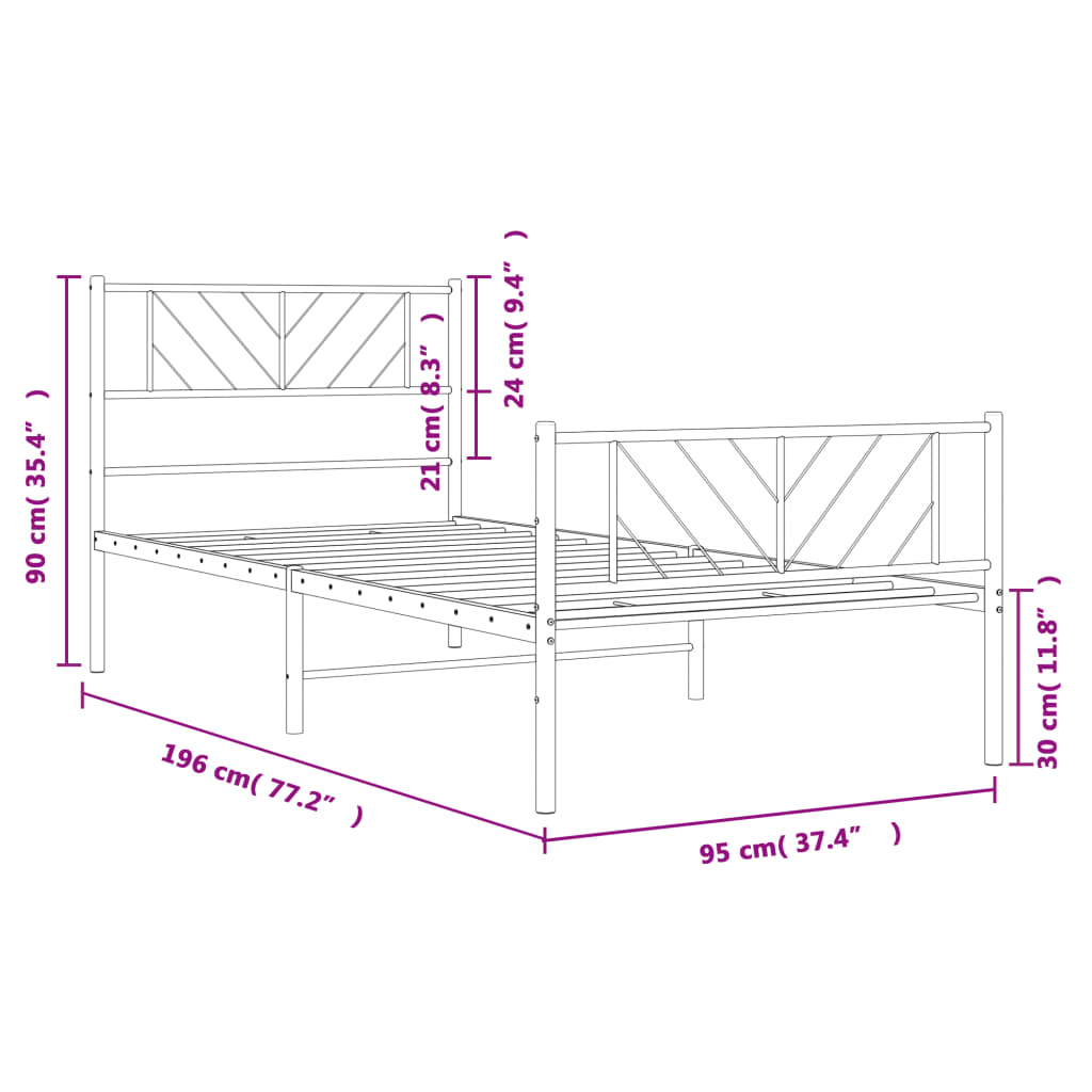 vidaXL Metal Bed Frame without Mattress with Footboard Black 90x190cm