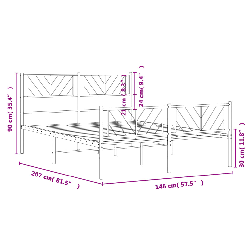 vidaXL Metal Bed Frame without Mattress with Footboard Black 140x200cm