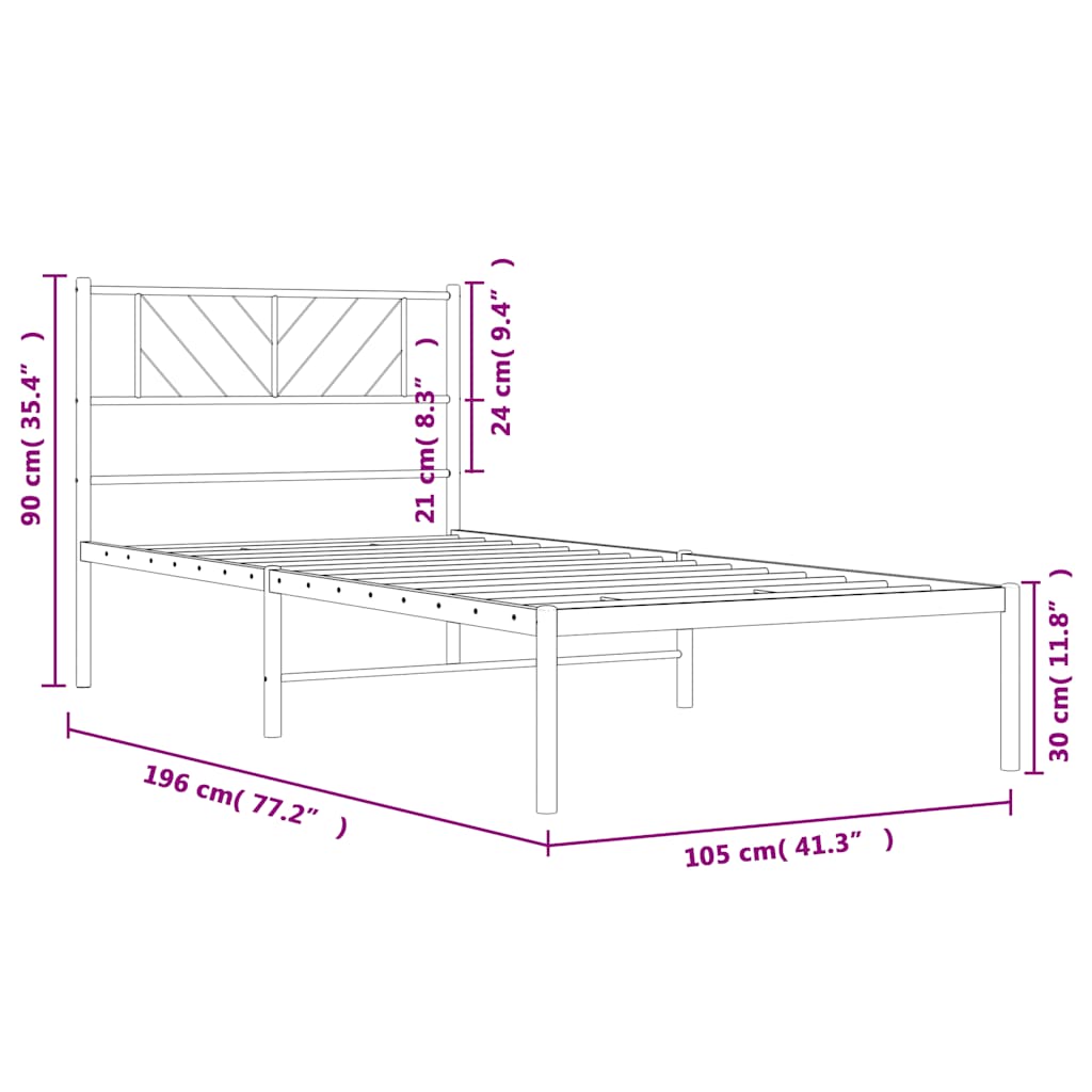 vidaXL Metal Bed Frame without Mattress with Headboard White 100x190cm