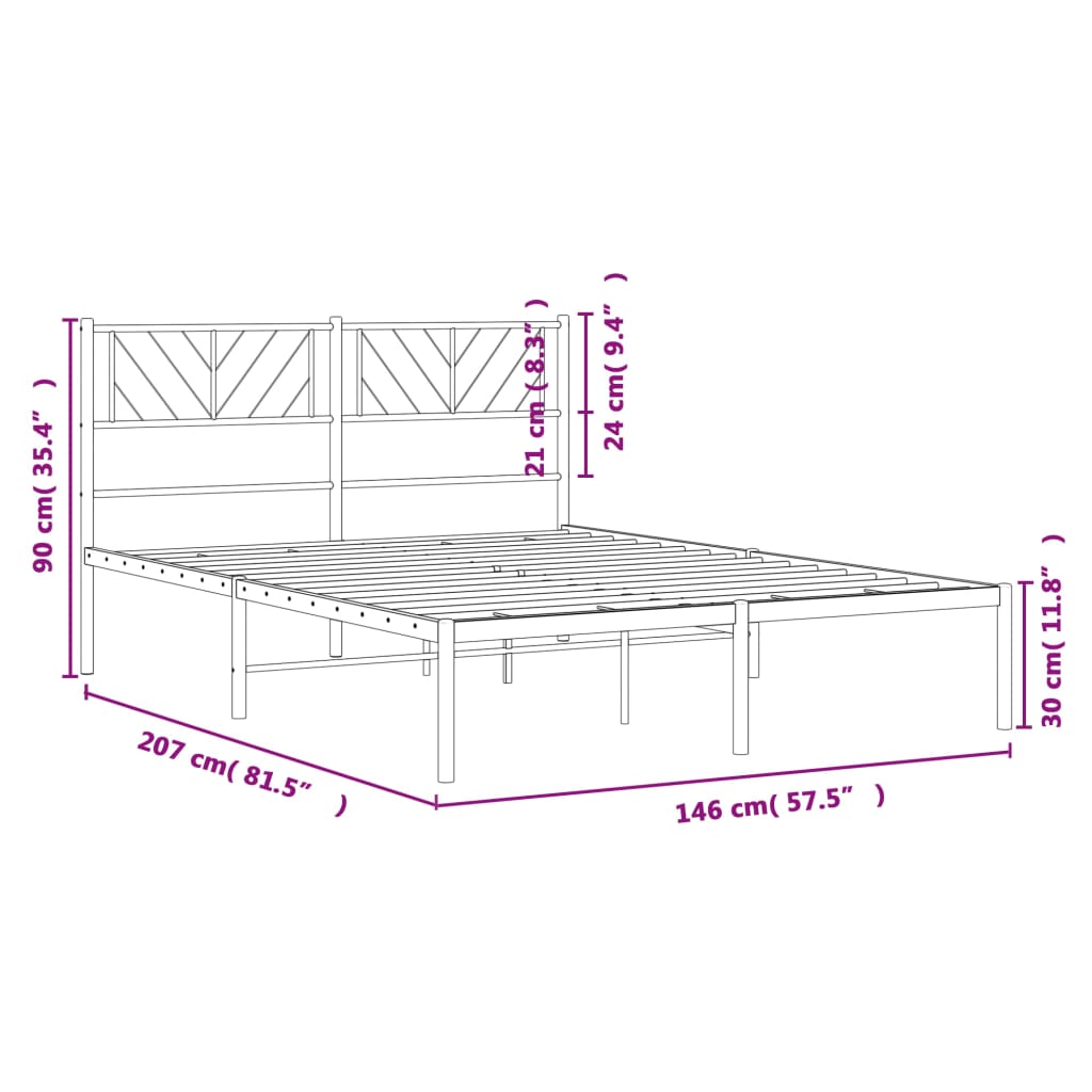 vidaXL Metal Bed Frame without Mattress with Headboard White 140x200cm