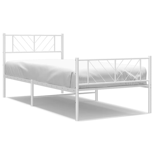 vidaXL Metal Bed Frame without Mattress with Footboard White 75x190cm