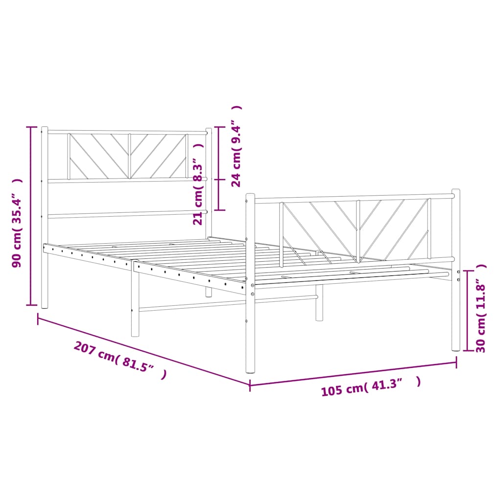 vidaXL Metal Bed Frame without Mattress with Footboard White 100x200cm