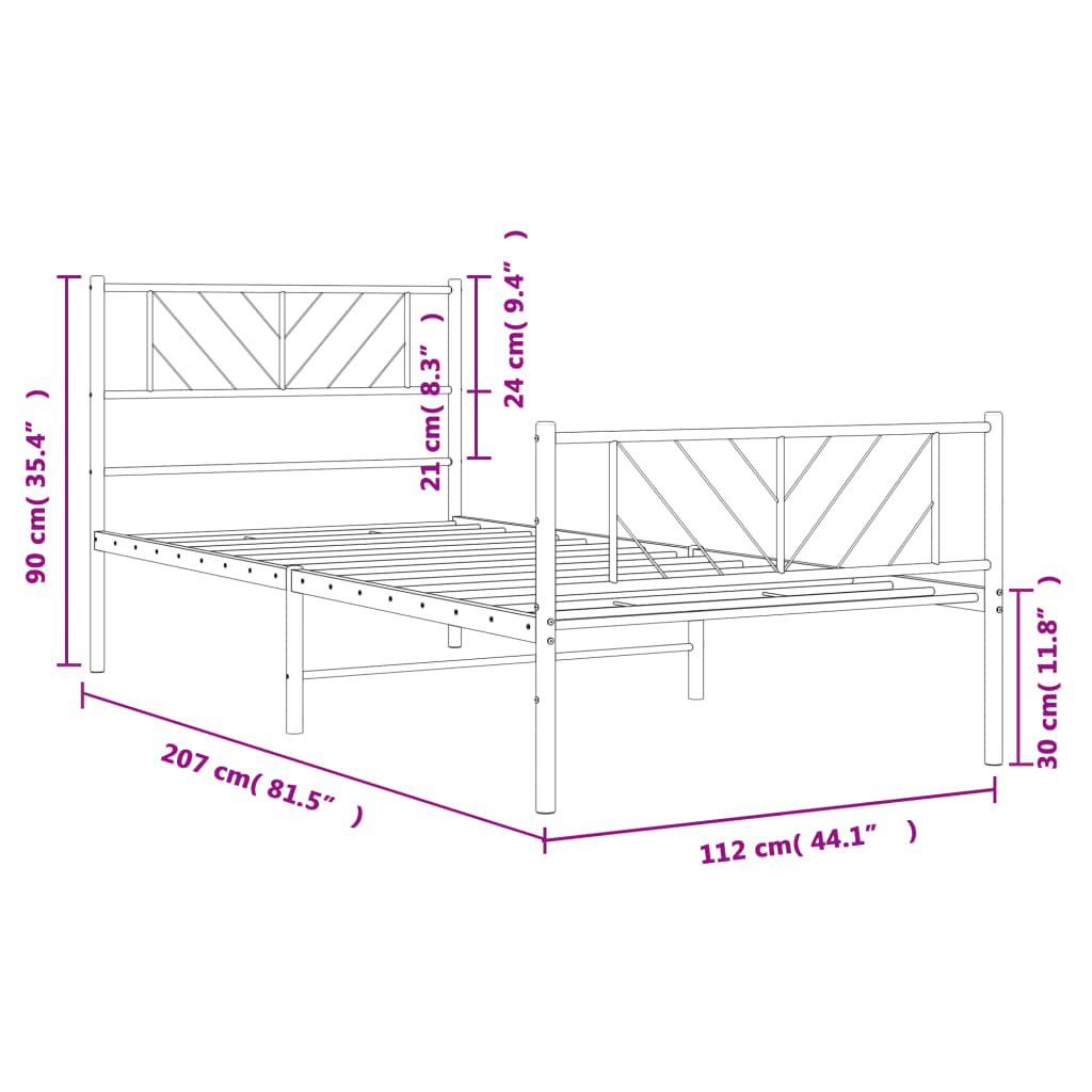 vidaXL Metal Bed Frame without Mattress with Footboard White 107x203cm