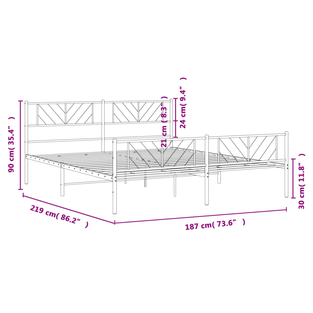 vidaXL Metal Bed Frame without Mattress with Footboard White 183x213cm