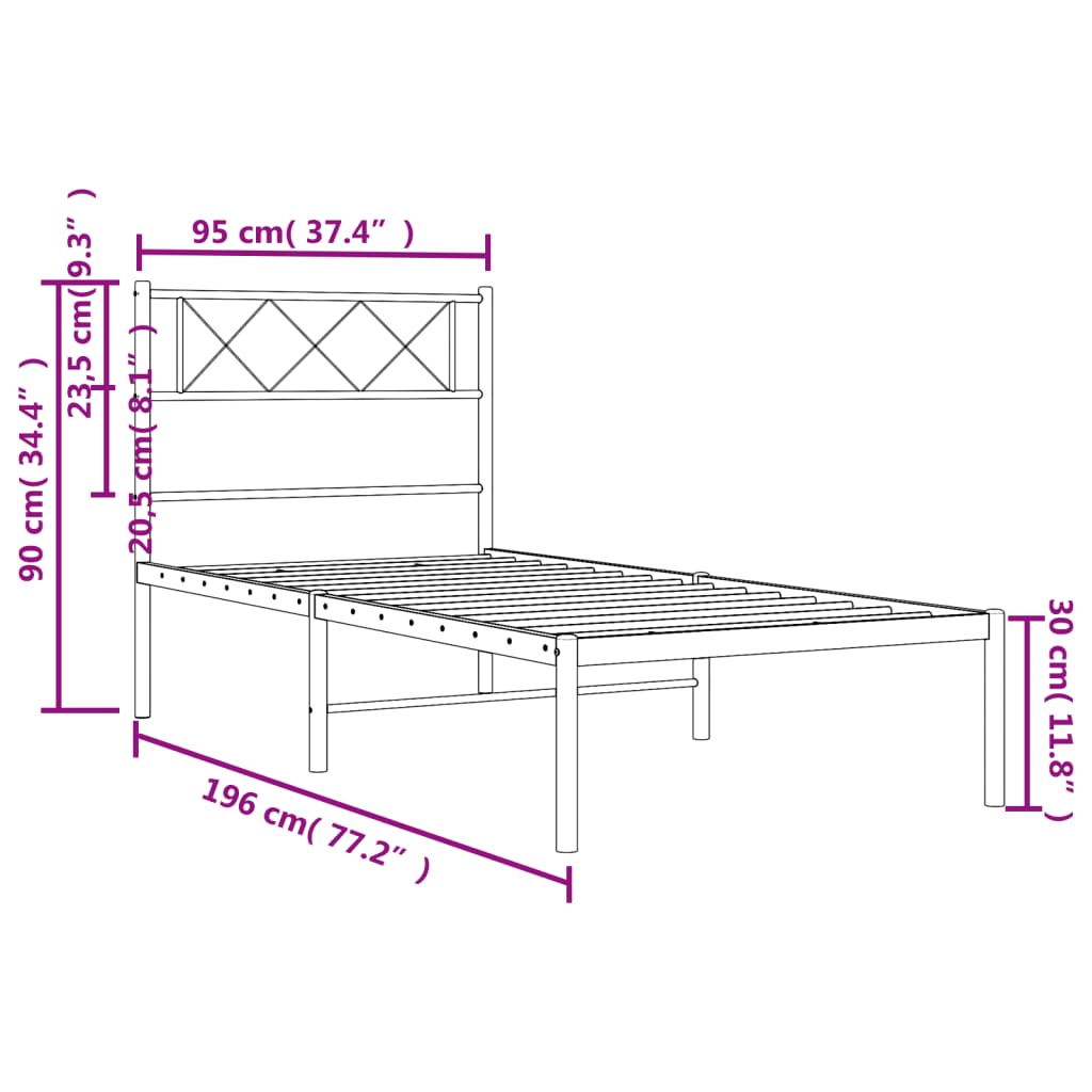 vidaXL Metal Bed Frame without Mattress with Headboard Black 90x190cm