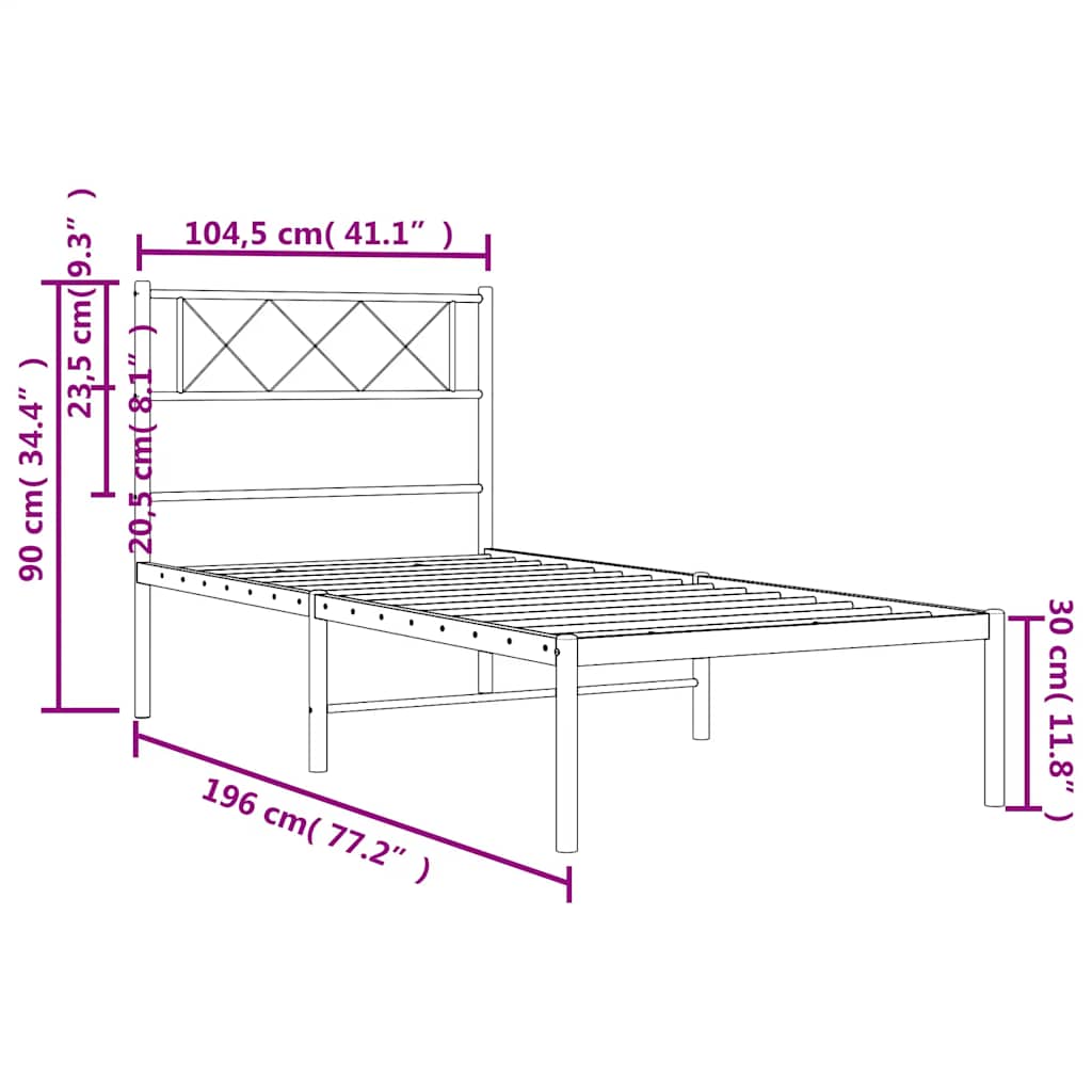 vidaXL Metal Bed Frame without Mattress with Headboard Black 100x190cm
