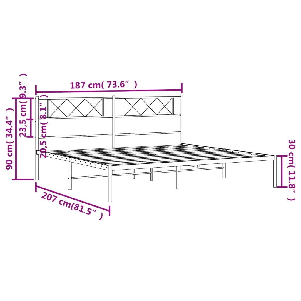 vidaXL Metal Bed Frame without Mattress with Headboard Black 180x200cm