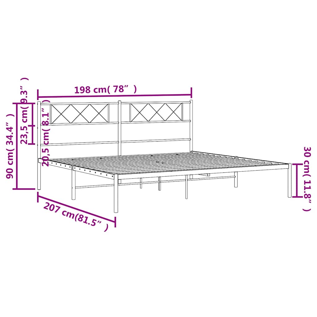 vidaXL Metal Bed Frame without Mattress with Headboard Black 193x203cm