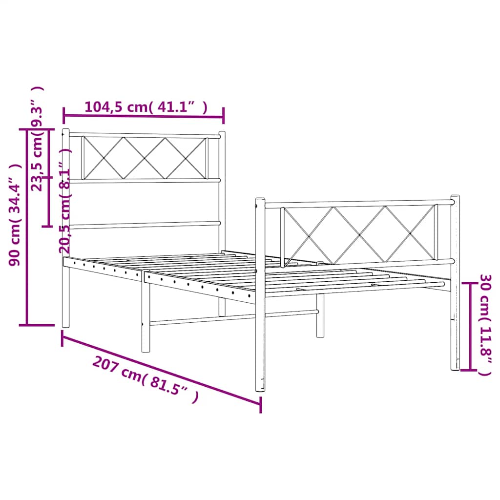 vidaXL Metal Bed Frame without Mattress with Footboard Black 100x200cm