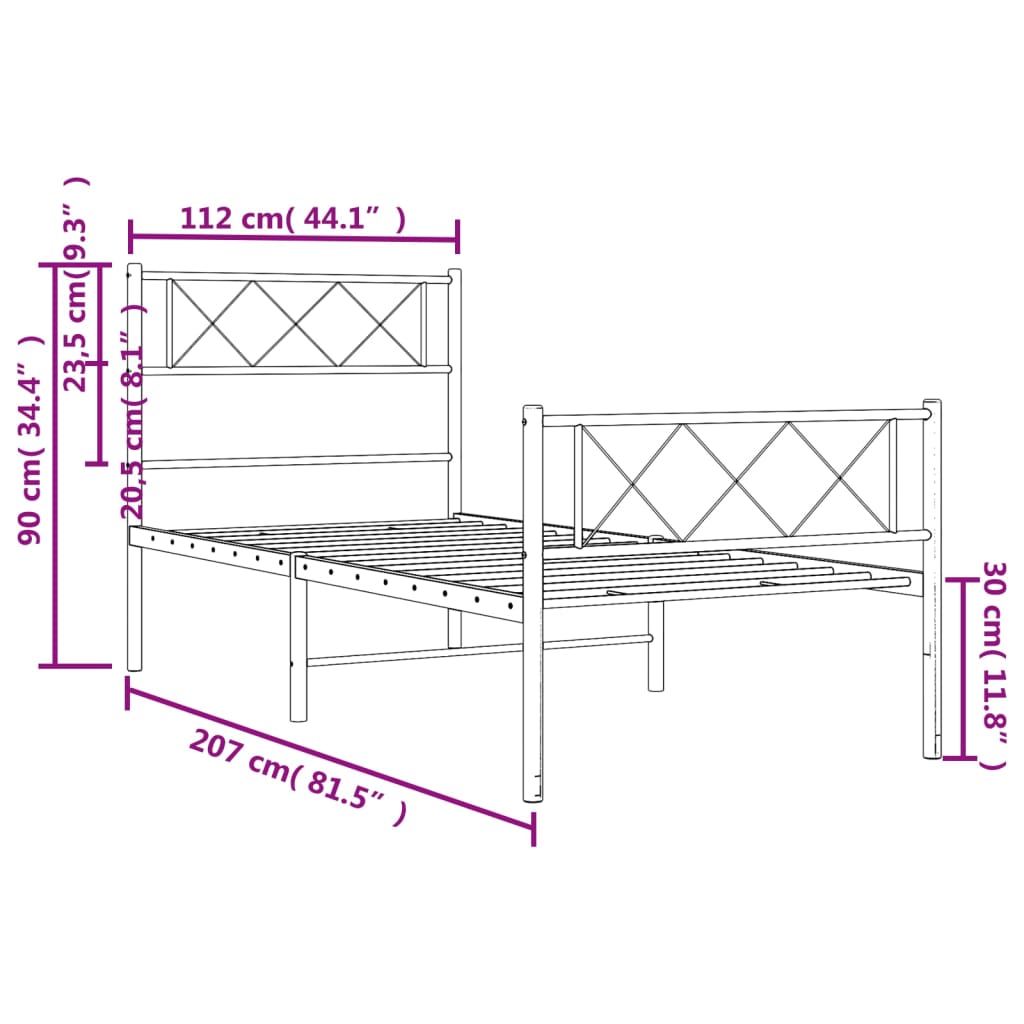 vidaXL Metal Bed Frame without Mattress with Footboard Black 107x203cm