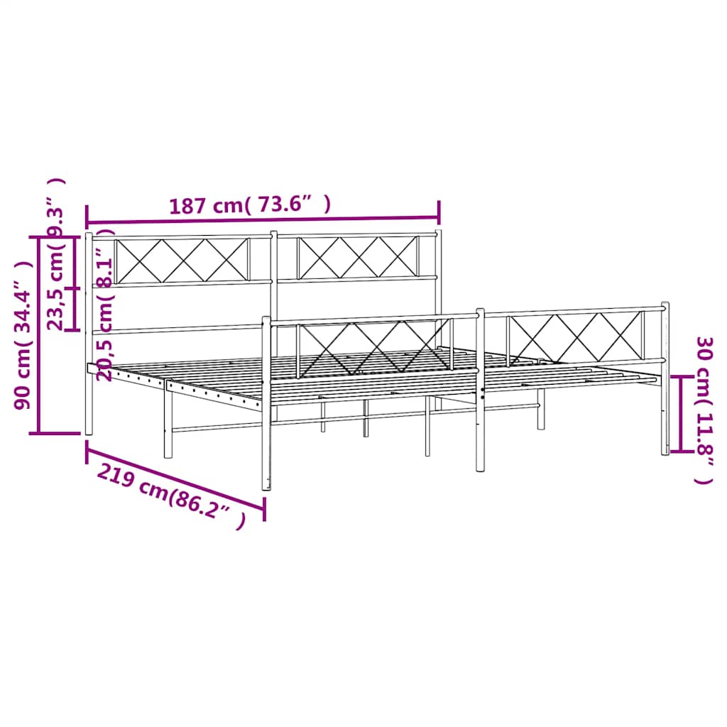 vidaXL Metal Bed Frame without Mattress with Footboard Black 183x213cm