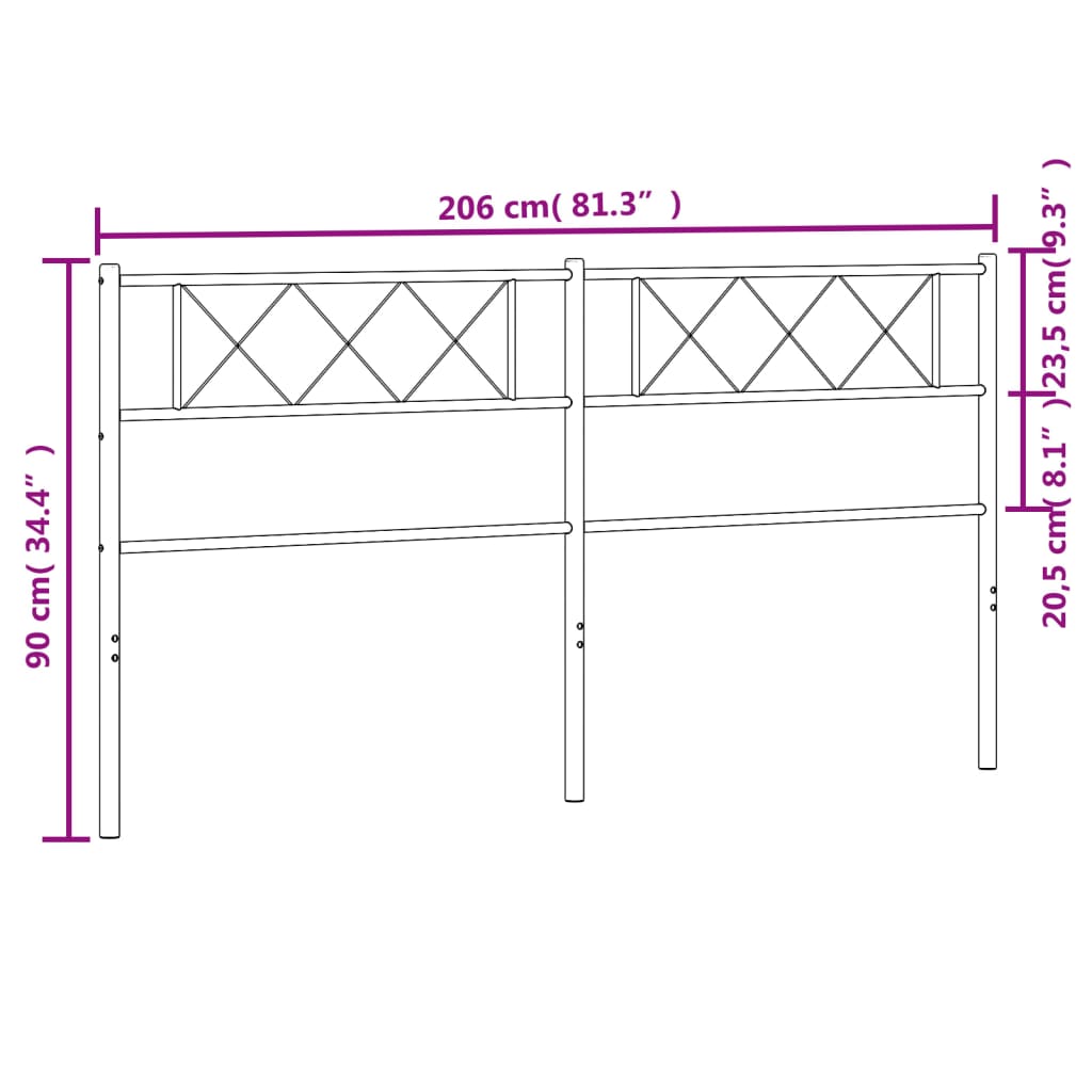 vidaXL Metal Replace Headboard Black 200 cm
