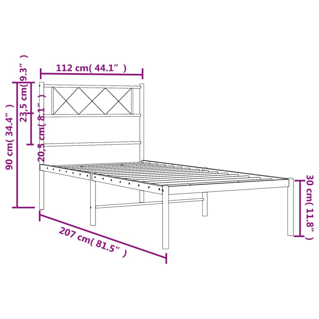 vidaXL Metal Bed Frame without Mattress with Headboard White 107x203cm