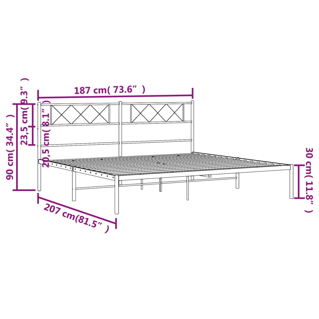 vidaXL Metal Bed Frame without Mattress with Headboard White 180x200cm