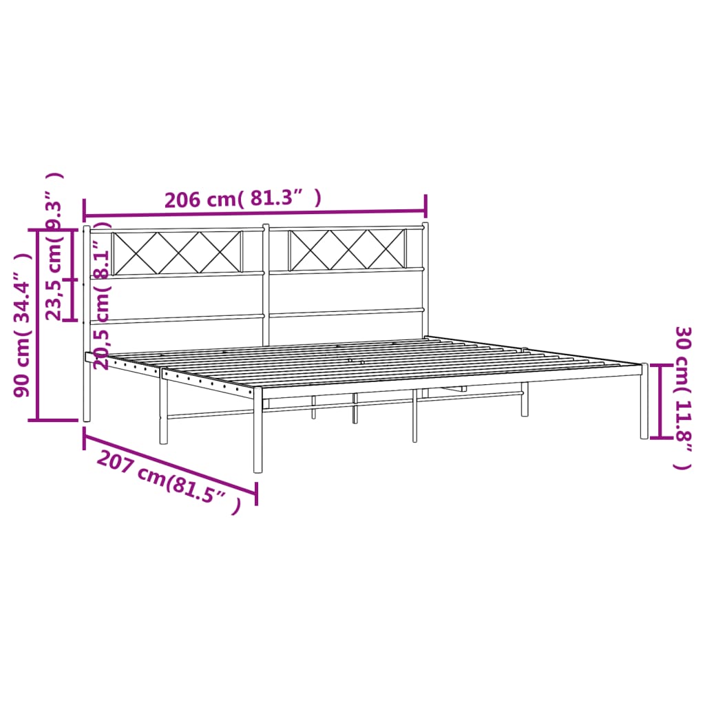 vidaXL Metal Bed Frame without Mattress with Headboard White 200x200cm
