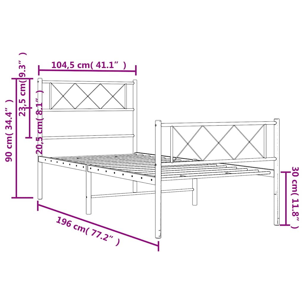 vidaXL Metal Bed Frame without Mattress with Footboard White 100x190cm