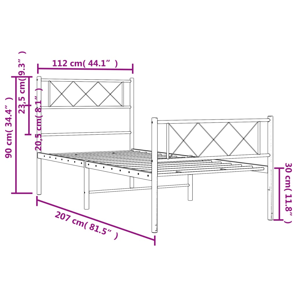 vidaXL Metal Bed Frame without Mattress with Footboard White 107x203cm